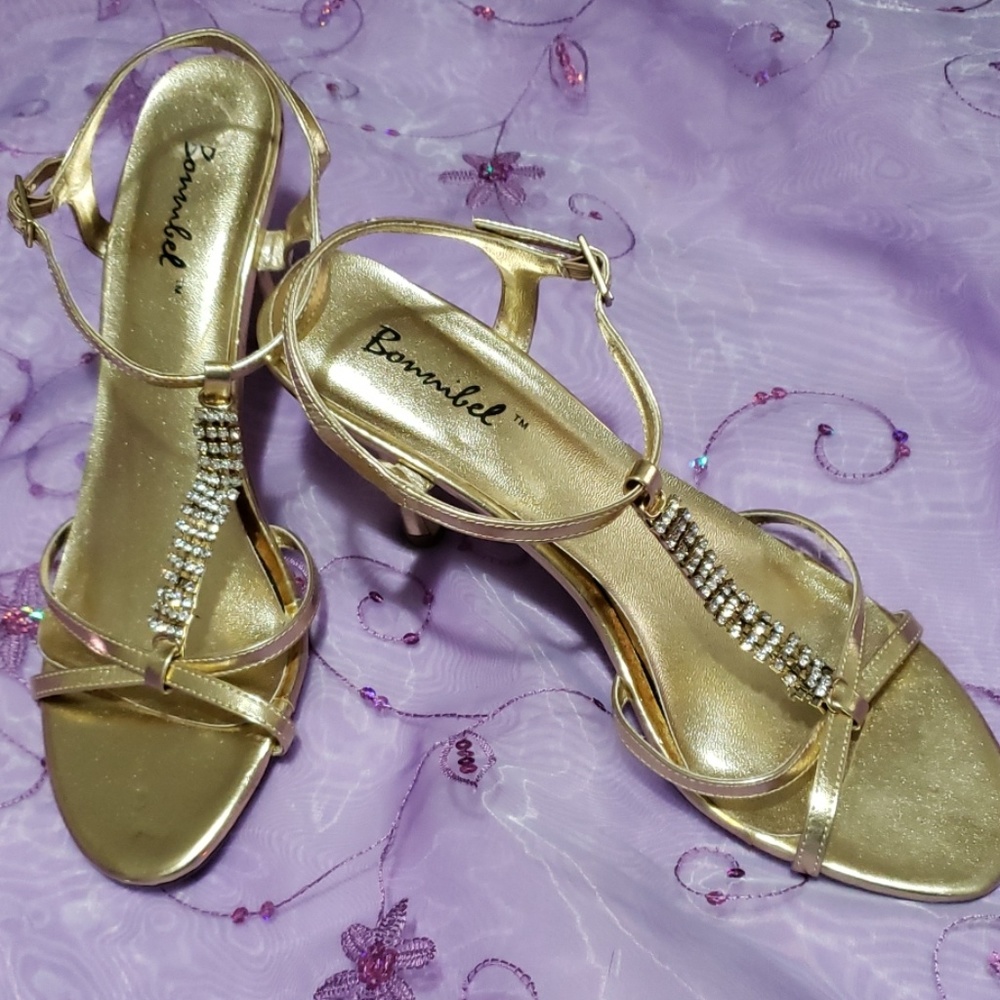 Gold/Rhinestones 3in Heels